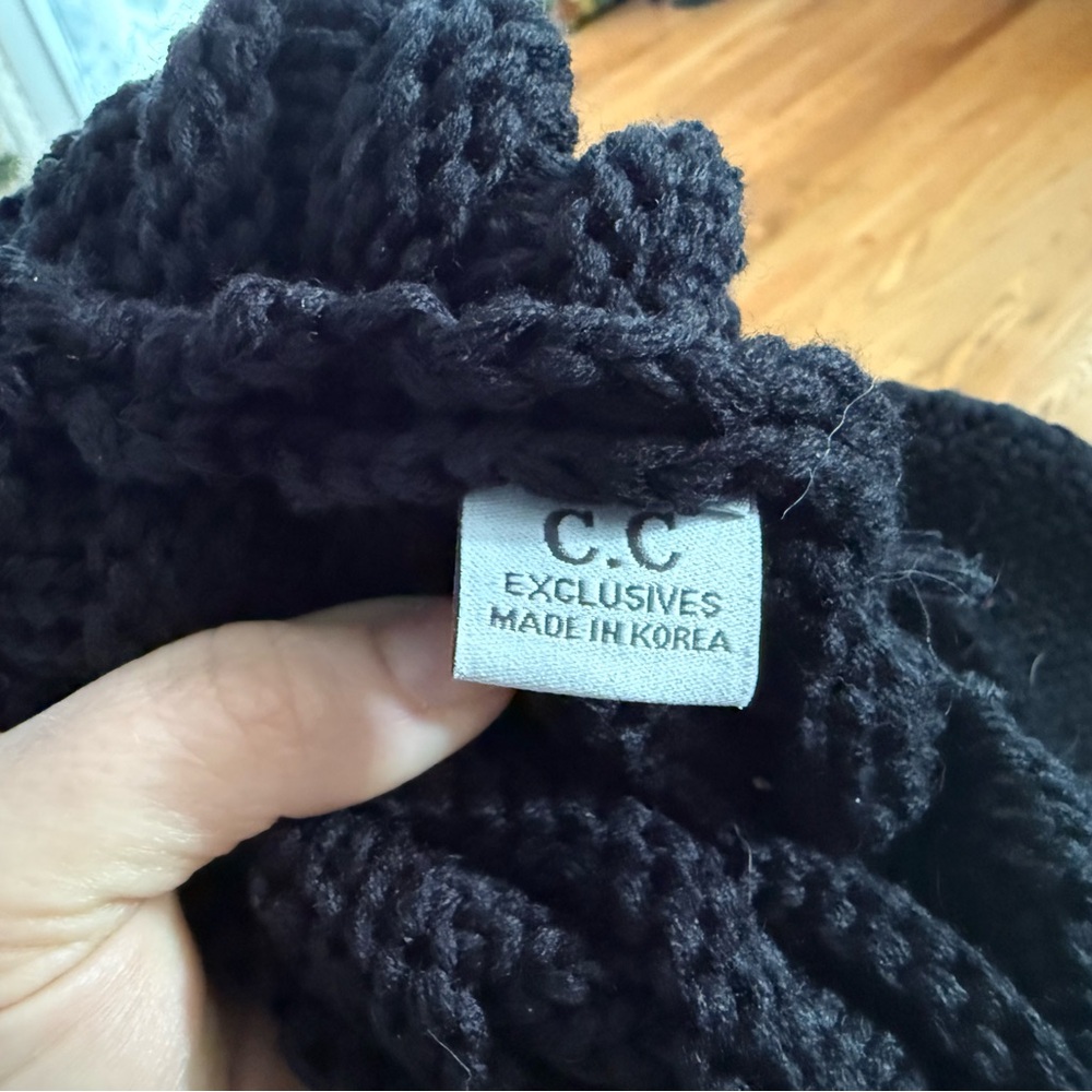 Black Knit Beanie with Visor - Picture 2 of 3
